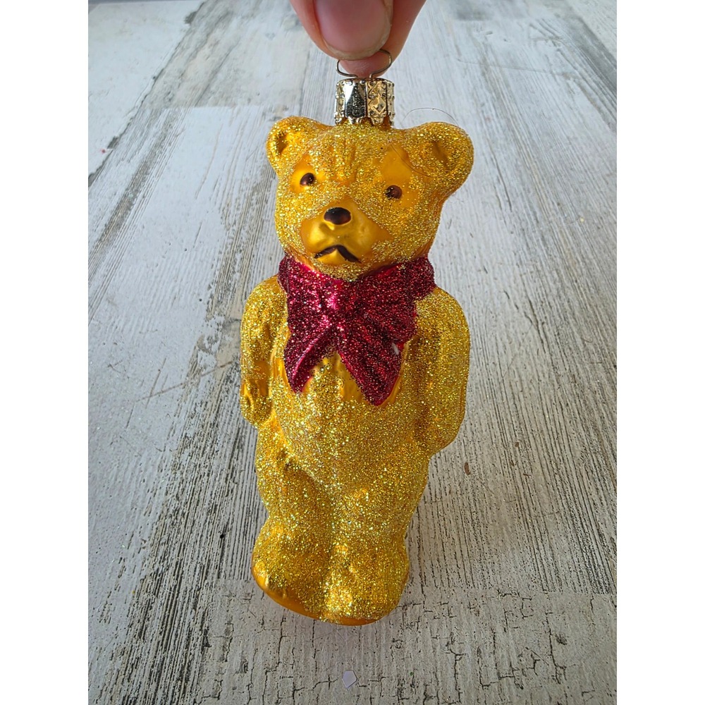 Vintage‎ Christborn glitter teddy bear ornament glass Xmas tree toy